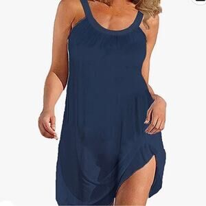 Bluetime Swimsuit Cover Up Swimwear Summer Halter Dress Medium Blue